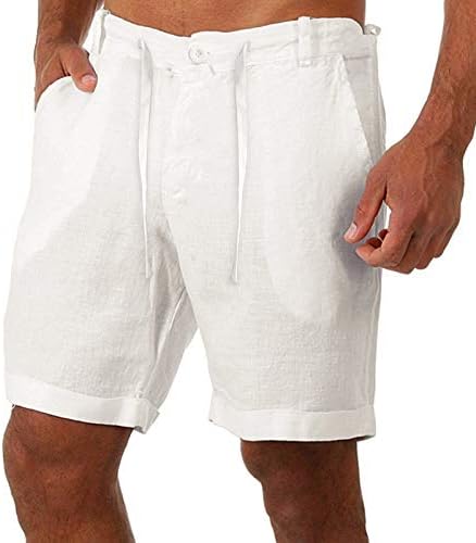 מכנסי ספורט גברים כותנה פשתן מכנסי קז ' ואל כפתורים לשרוך מותניים כיסים קצר מכנסיים גברים של אימון