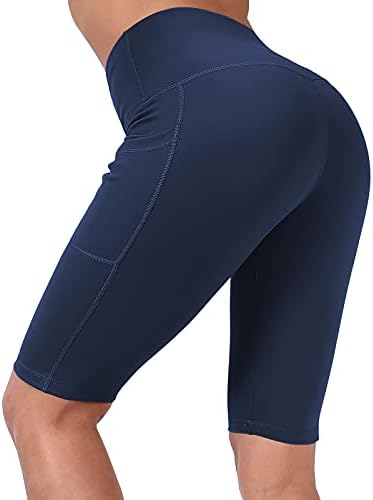 מכנסיים קצרים של סאלסור לאופנוענים לנשים מותניים גבוהות עם כיסים רשת ארוכת 3 מכנסי יוגה קצרים בקרת
