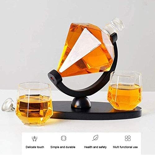 ערכת גלובוס ויסקי ויסקי יצירתי של DEPILA, כלי זכוכית בצורת יהלום, עם 2 כוסות ובסיס מעץ ויסקי דקנטר