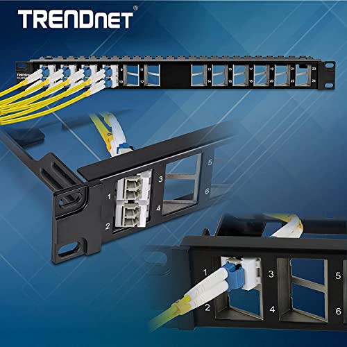 Trendnet 24-יציאה ריק זווית זוויתית מוגנת לוח 1U לוח טלאים, TC-KP24SA, STP, CAT6A, CAT5, CAT5E, CAT6,