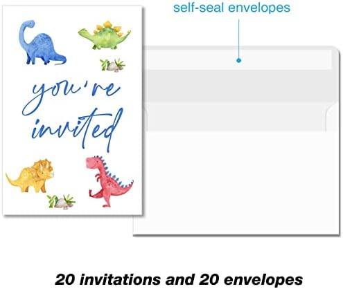 צבעי מים Soiceu דינוזאור שלוש-רקס 3 REX הזמנות למסיבת יום הולדת 3 עם מעטפות סט של 20 דינוזאור בנים 3-רקס מסיבת
