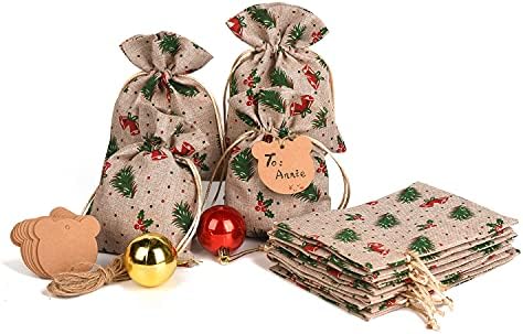 12 חבילה של חג המולד מתנת שקיות עם שרוך לשימוש חוזר עיצובים עבור חג המולד ספקי צד טובות