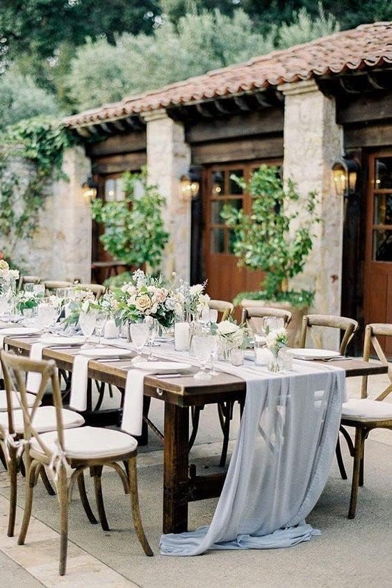 שולחן חתונה כחול מאובק שיפון מאובק רץ 11ft- 29 x 130 אינץ 'למסיבת חתונה רומנטית קישוטים למקלחת כלה