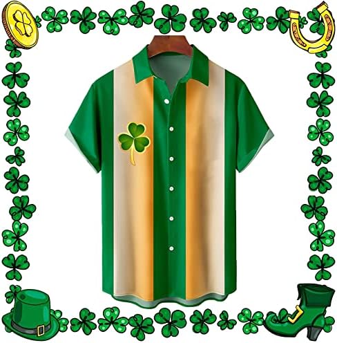 PDFBR St. Patrick's Day''s Mens כפתור למטה חולצות שרוול קצר חוף מזדמן צמרות גרפיקה ירוקה בתוספת