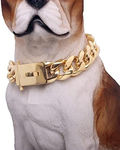 צווארון כלבי שרשרת זהב של Baobote עם אבזם הצמד מאובטח, צווארון כלב קישור קובני, 19 ממ, צווארון פיטבול כבד