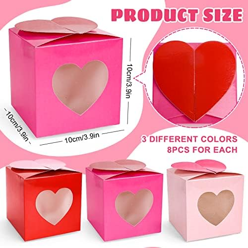 WHALINE 24 יחידים של יום האהבה קופסאות פינוקים אדום ורוד ורוד קופסת מתנה קופסת מתנה עם חלון 3.9 אינץ
