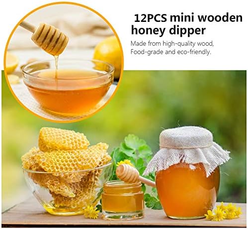12 אריזים 3 אינץ 'מקלות מטבלים דבש עץ, מיני דבש דבש מערבב לטפטוף צנצנות חלת דבש