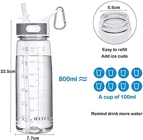 בקבוק מים שמחה בבקבוקים עם קש, בקבוק מים ספורט 28oz עם סמן זמן וטריטן, BPA ללא דליפות, בקבוק