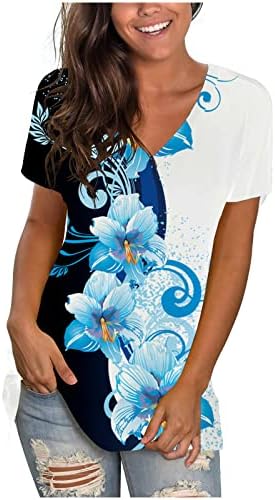 חולצה נשים סתיו קיץ שרוול קצר 2023 כותנה נגד צוואר הדפס גרפי חולצה פרחונית חולצה מזדמנת לבנות נוער 2o