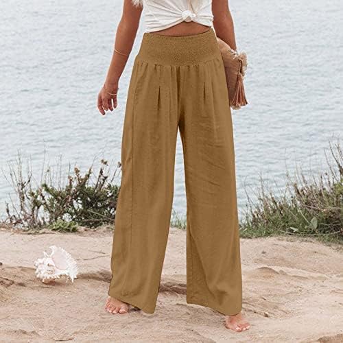 מכנסי ג'וג'ר לנשים מכנסיים לרגל רחבה מכנסיים פלאצו דפוס שיפוע מזדמן מכנסי מכנסי חוף נוחים מכנסי פשתן
