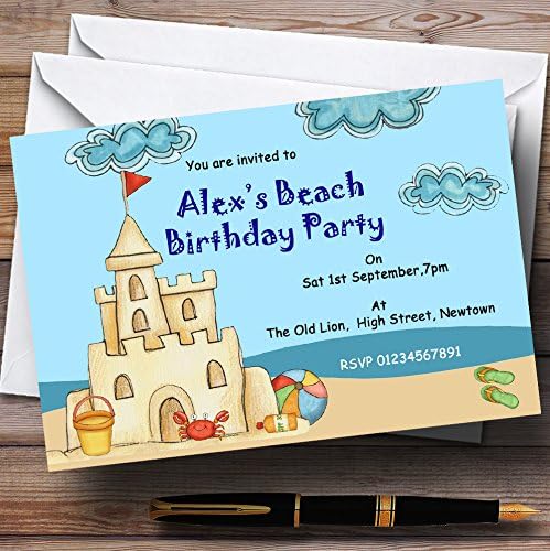 נושא בריכת החול של חוף החוף הזמנות למסיבת יום הולדת בהתאמה אישית