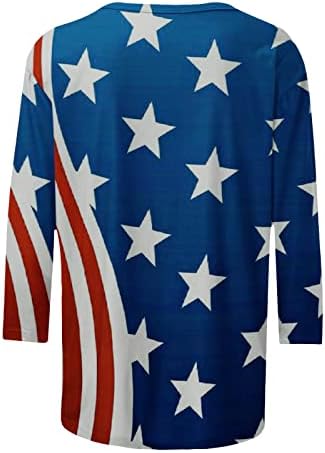 Tuianres נשים אמריקה חולצות דגל 2023 כוכבים טרנדיים פסים חולצת טי פטריוטית 3/4 שרוול יום עצמאות