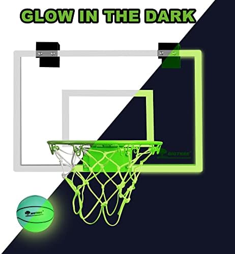 ביגטרי מיני מקורה כדורסל חישוק זוהר בחושך, מיני כדורסל חישוק סט עבור דלת & מגבר; קיר, כולל אביזרים