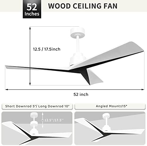 52 מאוורר תקרה מעץ ללא אור, מאווררי תקרה פנימיים חיצוניים ללא אור, מאווררי תקרה מודרניים בשחור לבן עם