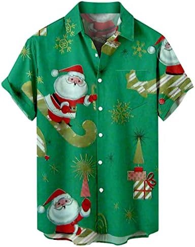 כפתור Mens חג המולד של ZDFER למטה חולצות שרוול קצר, חולצת באולינג גרפי של חג המולד מצחיק חולצה מעצבת מסיבות