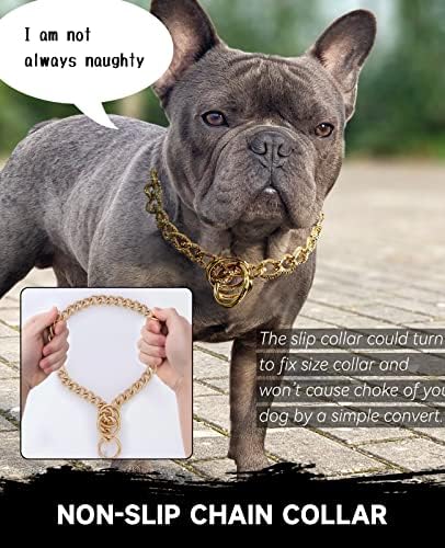 צווארון זהב לכלבים -3/5 ברוחב ללא מושכים צווארוני שרשרת כלבים זהב עם גלי יהלומים, אימוני הליכה צווארון קישור קובני