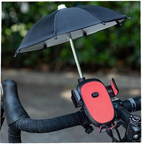 אופניים Ggrichyi טלפון הרכבה על אופניים מתכווננים עמדת טלפון עם מיני מטרייה אדומה מחזיק טלפון סלולרי חמוד