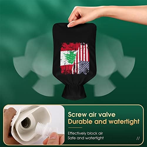 וינטג 'לבנון ארהב דגל גומי גומי בקבוק מים חמים עם כיסוי פליס כפות ידיים שקית מים חמים יותר