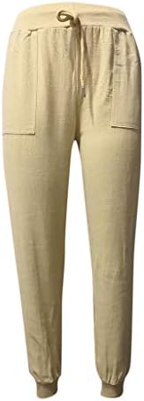 מכנסי פשתן כותנה של Kitimi מכנסי כותנה סולידי מותניים קרסול קרסול מכנסי קפריס קיץ מכנסי טרקלין