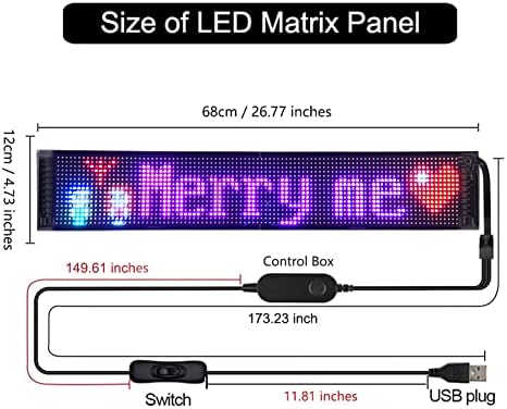 Stemedu 27 '' x 5 '' שלט רכב LED גדול, גלילה שלט שלט LED, בקרת אפליקציות LED, שלט LED פתוח גמיש ניתן לתכנות,