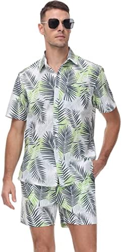גברים של הוואי תלבושת קיץ חופשת חוף חליפות קל משקל פרח כפתור למטה קצר שרוול חולצות