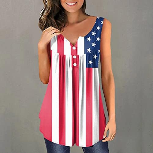 4 ביולי טוניקות לנשים ארהב דגל בטן מסתור חולצות חולצות קיץ מקרית קצר שרוול כפתור עד צוואר חולצות