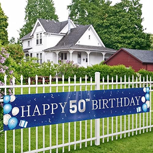 קישוטי יום הולדת 50 של TZSS לגברים נשים, כחול שמח חצר יום הולדת 50 שלטי חצר, יום הולדת 50 קישוטי מסיבות חיצוניים