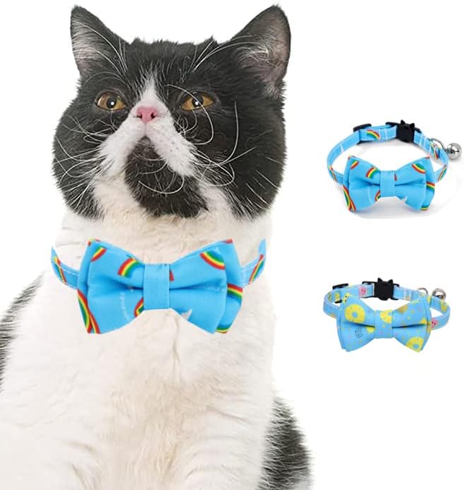 בניבול 2-חבילה הבדלני חתול קולרים עם נשלף שכבה כפולה עניבת פרפר ופעמון, עבור ילד וילדה חתול בטיחות