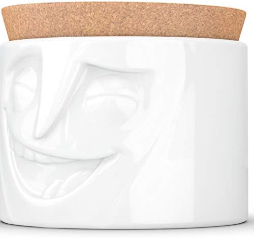 חמישים ושמונה מוצרים צנצנת אחסון פורצלן טאסן, מהדורת פנים עליזה, 30 עוז. לבן עם מכסה פקק טבעי
