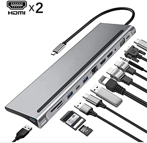 UXZDX 12 ב 1 USB C רכזת מחשב נייד תחנת עגינה סוג C עד HDMI תואם כפול/VGA/USB 3.0 רכזת/PD/RJ/MICRO-SD/TF