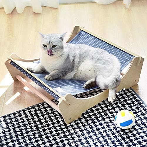 ערסל חתול מעץ, מיטת תליית חתול מכותנה מפוספסת, כרית המלטת חתולים נשלפת קן עמיד לנשימה שרוע - ה 59