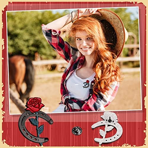 קיגלי 10 חתיכות מערבי מסיבת דש פין פרסה אדום עלה סיכת מזל טוב סיכות עבור כובעי נשים סוס מירוץ מערבי קאובוי סוס