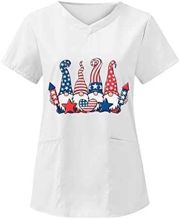 4 ביולי חולצות לנשים דגל ארה ב קיץ שרוול קצר טיז עם 2 כיסים חולצה למעלה בגדי עבודה מזדמנים לחג