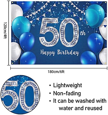 המגר 6 על 4 רגל שמח יום הולדת 50 באנר רקע - 50 שנה יום הולדת קישוטים ספקי צד לנשים גברים-כסף כחול