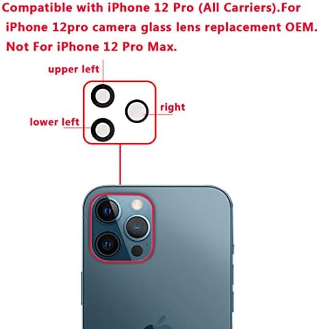 3 חתיכות מקורי אחורי חזרה מצלמה זכוכית עדשת החלפה + דבק מותקן מראש + תיקון פינצטה כלי קיט, תואם עם אייפון 12