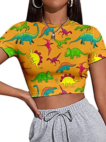 דינוזאור של Femle חולצה מצחיקה לנשים צוות צוואר שרוול קצר