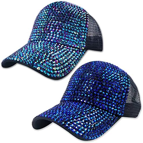 2 חבילות כובעי בייסבול בלינג נצנצים נשים יהלום נשים מתכווננות נסיעות כובע מסיבת שמש