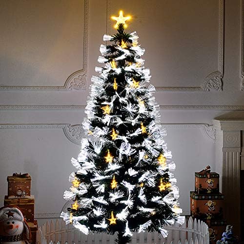עץ חג המולד המלאכותי של Dulplay מראש, צירים סיבים אופטיים 8 מצבי פלאש עם נורות LED צבעוניות ועמדת מתכת קישוט