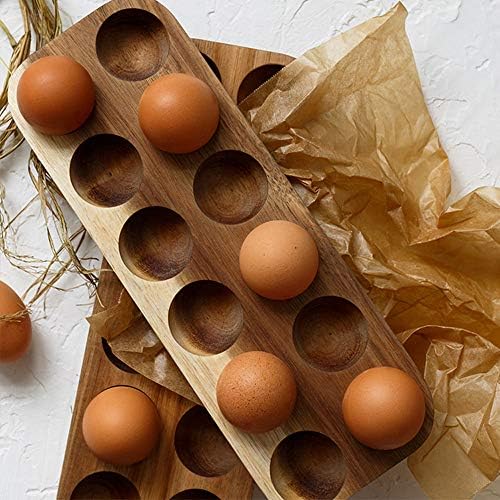 מקרר עץ כפול עץ יצירתי השתמש בעלת מחזיק ביצים, מתלה לאחסון ביצים, קופסת אחסון שורה כפולה מעץ