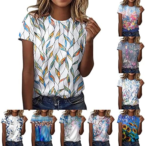 קניאם נשים פרחוניות הדפס גרפי צוות צוואר שרוול קצר חולצה טוניקה טי טוני מזדמן חולצה קיץ