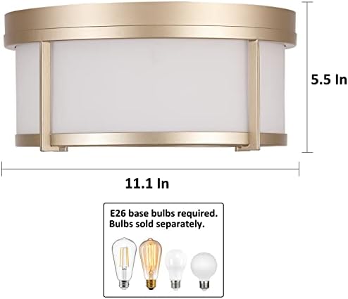 SOTTAE מודרני זהב סומק הרכבה אור תקרה, גוון תוף זכוכית לבנה גוון תאורה לתאורה למסדרון חדר שינה