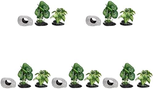 צמחים מלאכותיים 5 יחידות אקווריום קישוטי צמחי טנק ללבוש עמיד אקווריום מערת עדין אקווריום צמח עם מערה, מלאכותי