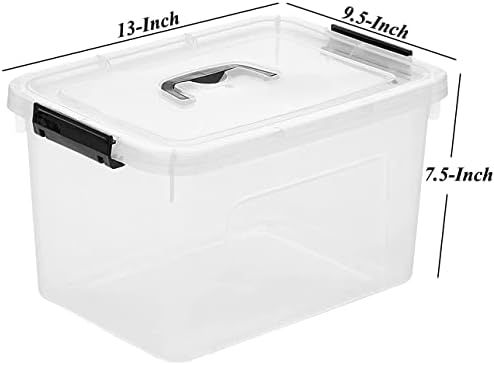 Jujiajia Clear Latch Latch תיבת 16 ליטר, קופסת פלסטיק/פח עם מכסה וידיות, 4 חבילה