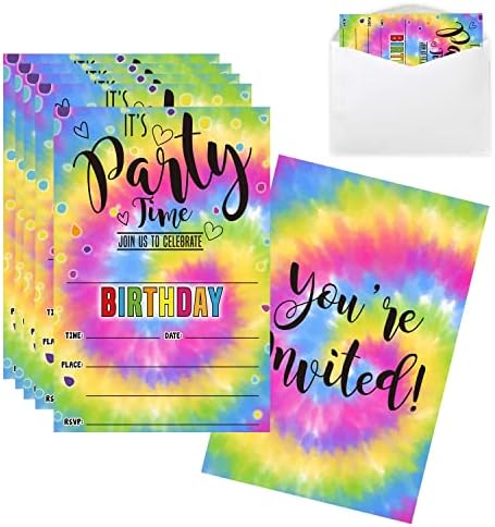 MINGDCDC כרטיסי הזמנה למסיבת יום הולדת, מסיבת צבע עניבה, הזמנה למסיבה לבנות בנות, חגיגת מסיבות לילדים,