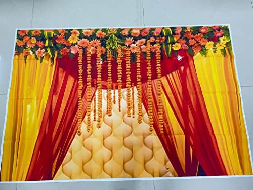 הודי מסורתי קישוט רקע הודי רקע 7 * 5 רגל כתום ציפורני חתול צהוב אדום וילון הודי חתונה צילום רקע כלה מקלחת זוג
