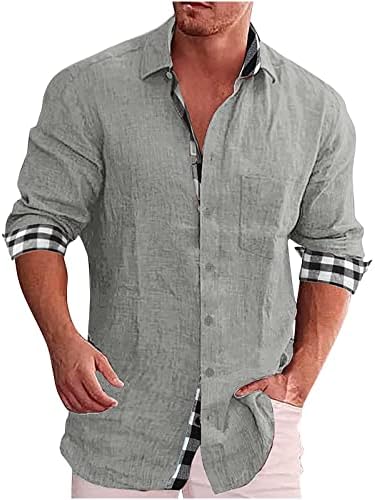 חולצות לגברים כותנה מוצקה ומוצקים מזדמנים קלאסיים משובצים טלאים פניות כיס כיס כיס שרוול ארוך חולצה