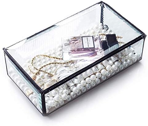 Utopz קופסת תכשיטים מזכוכית משופעת של Utopz, מארגן תצוגת תצוגת זכוכית וינטג ', מבטא דקורטיבי, שחור - 8.3 x 4.7