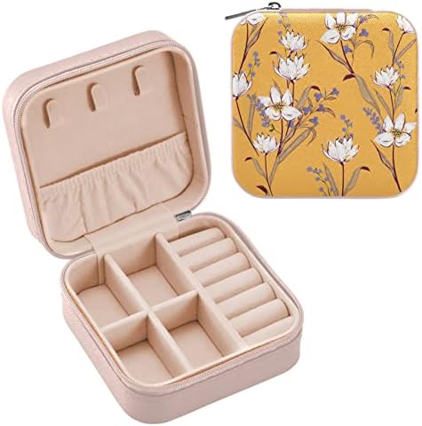 קופסת תכשיטים לנסיעות פרחים לבנים של Umiriko לנשים, מארגן תכשיטים קטנים של עור PU, קופסאות מחזיקי אחסון