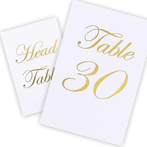 4 * 6 זהב חתונה שולחן מספרי 1-30 עם ראש שולחן כרטיס, שולחן מספר כרטיסי לחתונה קבלה, כפול צדדי זהב