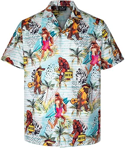 MIKENKO חולצה הוואי מצחיקה שרוול קצר טרופי כפתור חוף קיץ בירה בירה BIGFOOT HAWAIIAN חולצות לגברים